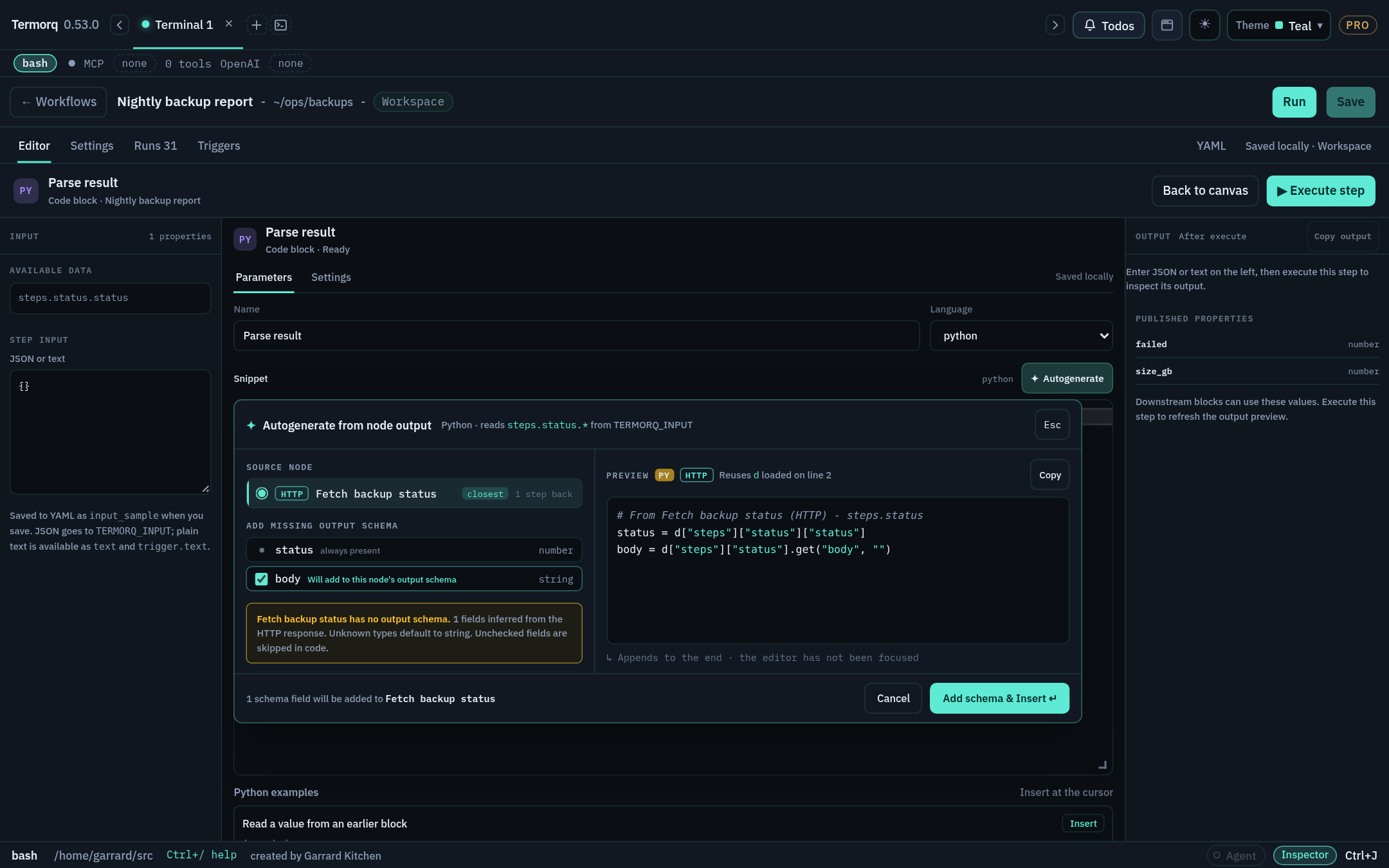 Autogenerate panel with an HTTP source node selected