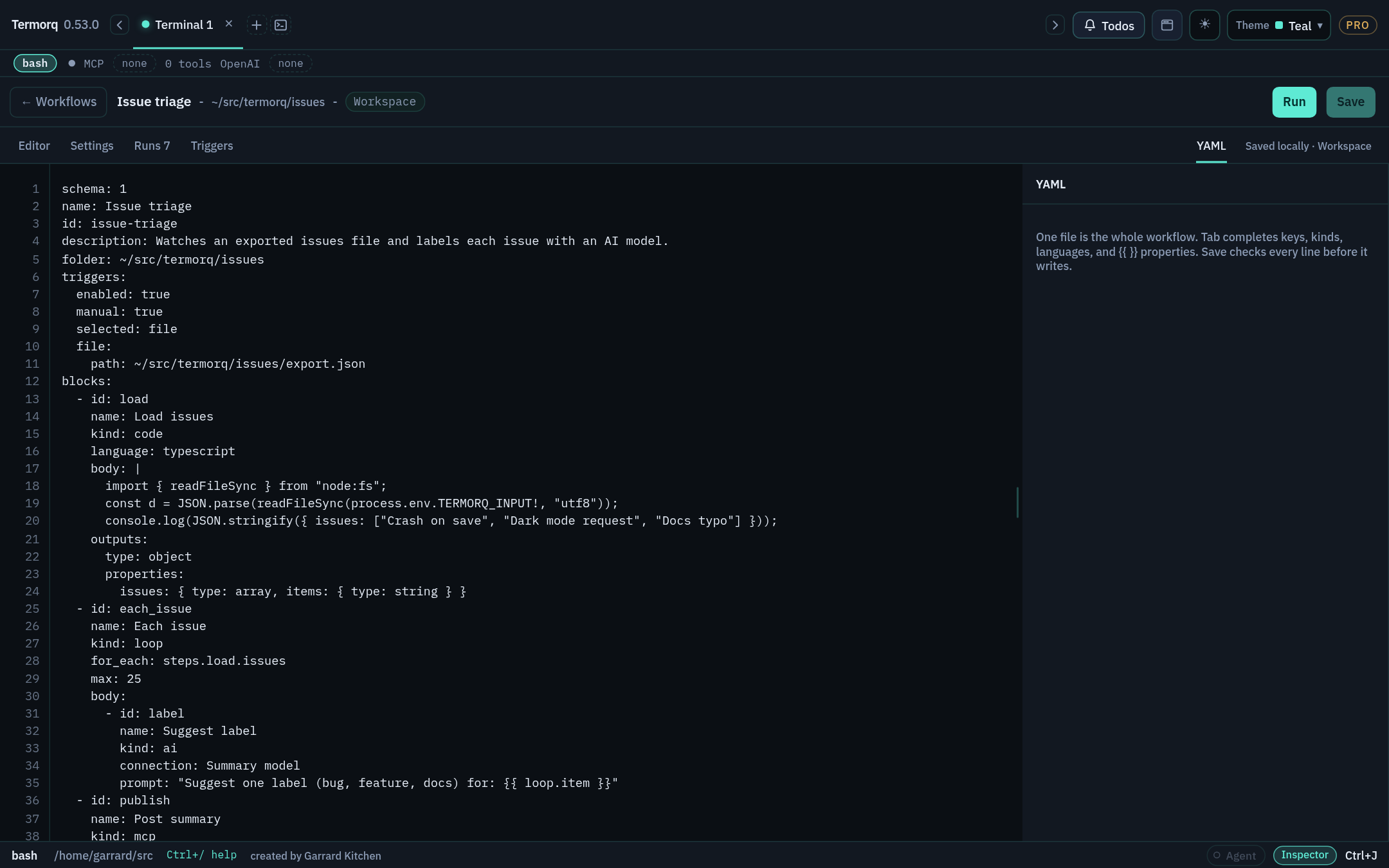 The same workflow as YAML